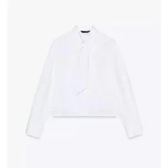 【新品】ZARA ザラ　ショート丈リボンタイポプリンシャツ　クロップド シャツ