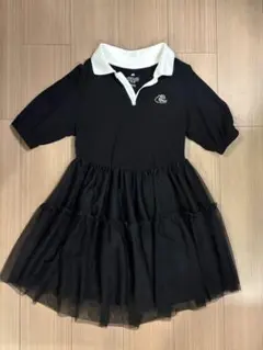 H&M ポロ襟 チュールワンピース ブラック 135-140cm