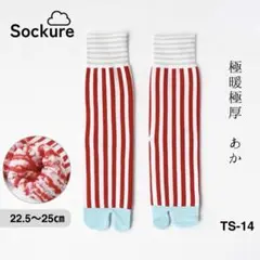 ストライプ もちもち 足袋ソックス 靴下 コーマ綿 赤 極暖 防寒 P8b
