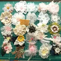 277 布とレースのコラージュ ジャンクジャーナル素材 シャビーシックフラワー