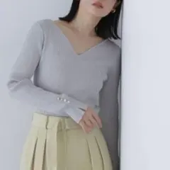 【Natural Beauty Basic】ニュアンスネック ラメ リブニット