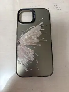 蝶の模様 iPhone14ケース グレー