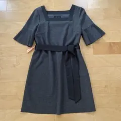 秋冬用　UNTITLED　ワンピース　グレー　ウエストリボン付き　2/M