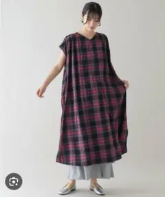 スタディオクリップ　マドラスチェッノースリーブワンピース