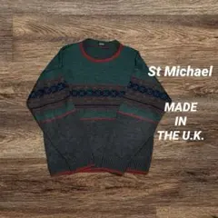 英国製 80s セントマイケル ヴィンテージ 総柄ニット セーター M イギリス