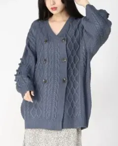 Heather ヘザー ニット カーディガン Wボタン　ブルー