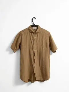 フレンチリネン シャツ　半袖　S ベージュ　春夏