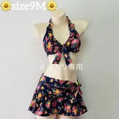 未使用に近い«9M»フラワー柄 ティアードミニスカート ビキニ