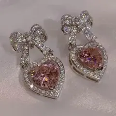 ハート型ピンクストーンリボンピアス