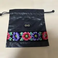 FEILER 花柄刺繍 巾着袋 黒