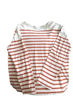 【BONLECILL】アイボリーと赤のストライプ長袖カットソー