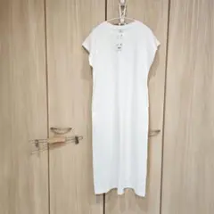 新品☆UNIQLO　 スムースコットンフレンチスリーブロングワンピース 白 　S