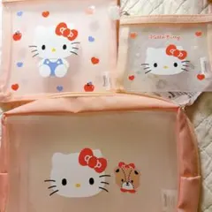 【韓国限定】ダイソー 韓国 キティ ポーチ メッシュポーチ 3点セット 大中小