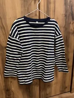 良品計画　120 トレーナー　ボーダー　チュニック　ネイビー　綿100