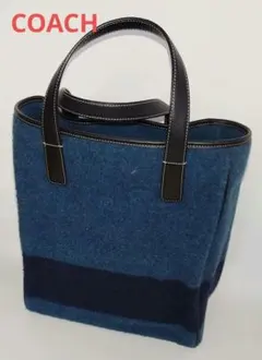 COACH 青色ウールトートバッグ A4サイズ可
