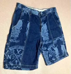 SHOTT BROSペイント ショート デニムパンツ 星条旗 総柄 バギーパンツのサムネイル