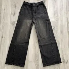 WYM CURVED FLARE DENIM SLACKS ヴィンテージブラック