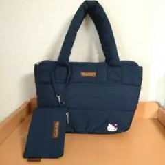 ハローキティ トートバッグ 刺繍 ネイビー ポーチ付