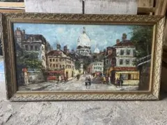 値引き 都市風景の油彩画 130×72センチ　大きめのキャンバス