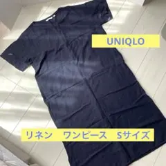 UNIQLO ユニクロ☆リネン　半袖ワンピース　ネイビー　Sサイズ