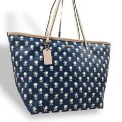 コーチ トートバッグ ショルダーバッグ 花柄 大容量 ネイビー F35703