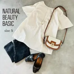 NATURAL BEAUTY BASIC 半袖ブラウス S 白 コットン100