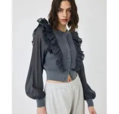 MOUSSY フリル切り替えカーディガン グレー
