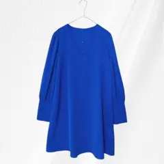 【SHEIN】シーイン Vネック長袖チュニック ワンピース 無地 ブルー M