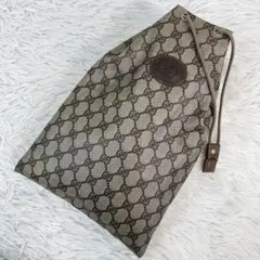 美品✨GUCCI GG 巾着ポーチ クラッチバッグ ベージュ レザー ロゴ