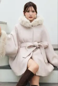 rienda ウールMIXフードポンチョコート　L/BEG Sサイズ新品