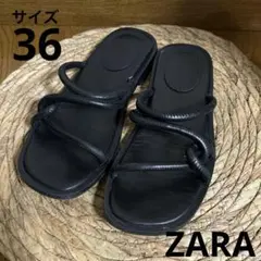 ZARA ストラップ フラットサンダル ブラック　36のサムネイル