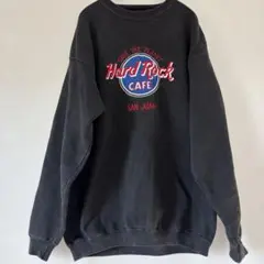 【人気】USA製 ハードロックカフェ スウェット 黒 刺繍ロゴ Ｌ　古着