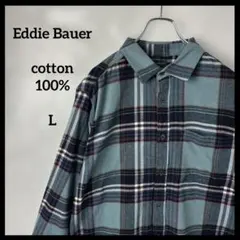 ネルシャツ　エディーバウアー　水色ブルー青　コットン　90s チェック　高配色