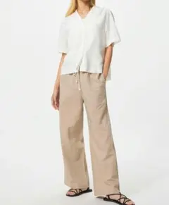 UNIQLO　リネンブレンドイージーパンツ　M　ベージュ　ワイドストレート