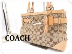 ✨COACH　コーチ　ハンドバッグ シグネチャー ベージュ/ブラウン
