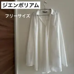 美品！THE EMPORIUM ホワイトシースルーシャツオフィスファッションにものサムネイル