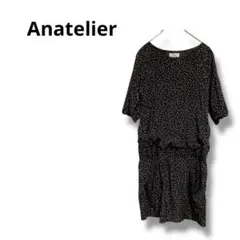 【アナトリエ】5分袖　ミニワンピース　ドット　水玉　ポケット　可愛い　黒　38