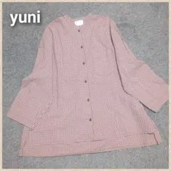 《美品》yuni バンドカラーi 赤チェック 長袖　ブラウスのサムネイル