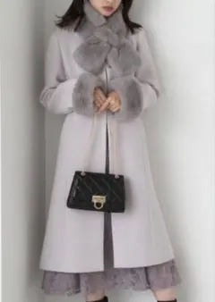 プロポーションボディドレッシング フェイクファー取り外しコート ライトグレー