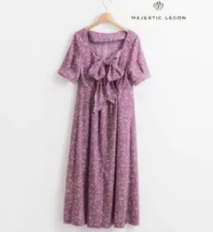 MAJESTICLEGON新品タグ付き バックオープンリボン花柄ワンピ パープル