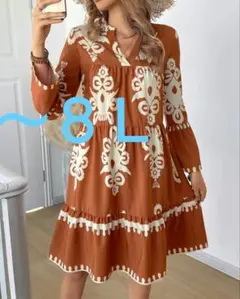 大きいサイズ オレンジ色 Aラインワンピース ひざ丈ワンピース