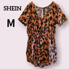 SHEIN【М】レオパード柄 オールインワン Vネック 海外古着