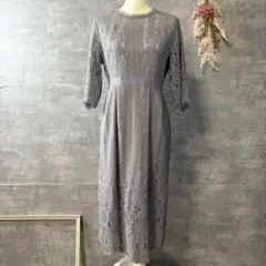 GIRL パネル柄総レース五分袖Iラインミモレ丈結婚式パーティードレス