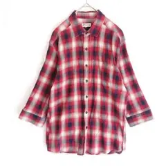 ナチュラルストーリー シャツ レッド M オンブレチェック ちりめん カジュアル