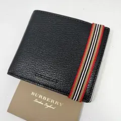 【未使用級】バーバリー　折り財布　レザー　チェックバンド　希少　札入れ　ブラック