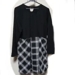アズノウアズ黒と白のチェック柄 長袖チュニック