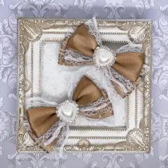 R21-12 ヘアクリップ　リボン　量産型　ロリィタ　推し活 ブラウン 茶色