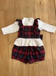 【petit main】重ね着風チェック柄セットアップ/80cm