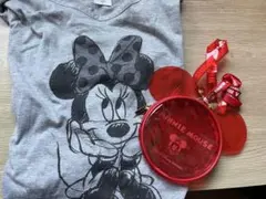 ミニーマウス Tシャツ Lサイズ グレー　ミニーポーチ　ディズニーセット