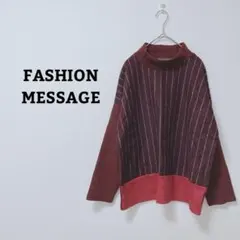 ファッションメッセージ　ニット　セーター　長袖　ハイネック　ドッキング　ウール混